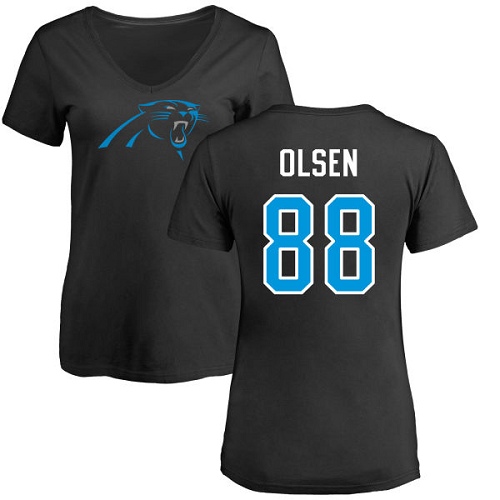 Carolina Panthers Black Women Greg Olsen Name and Number Logo Slim Fit NFL Football #88 T Shirt
